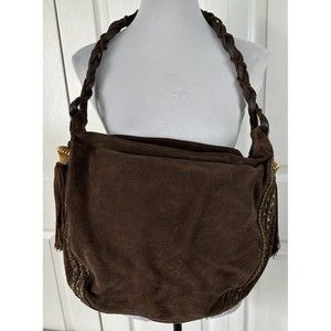 Brizzolari Women’s Brown Suede Shoulder Bag Large Boho Purse Embroidered Tote